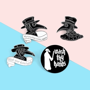 Plague doctor enamel pin set in black and white with retro bird mask designs