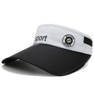 Outdoor sport sun visor hat with wide brim and adjustable top in black and white