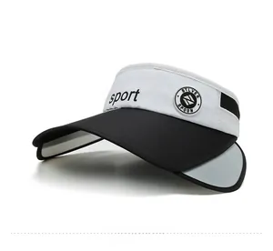 Side view of a sport sun visor with retractable wide brim and polished black-white design