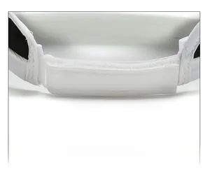 Adjustable velcro strap on the back of the white and black sun hat for custom fit