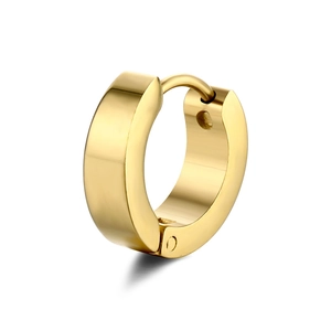 Polished gold stainless steel wide hoop earring with a smooth minimalist finish