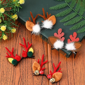 Pinces à Cheveux Bois de Renne de Noël pour Enfants Femmes Mignonnes Oreilles de Cerf Peluche Pompon Cloche Père Noël Bonhomme de Neige Sapin de Noël Cadeau Épingles à Cheveux Xmas Party Accessoires de Costume