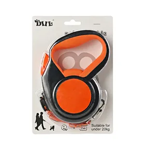 Laisse rétractable en nylon de 5M noire et orange pour chiens jusqu'à 20 kg