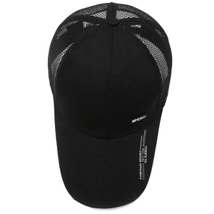 Casquette de baseball noire en mesh pour homme avec visière longue et broderie SPORT