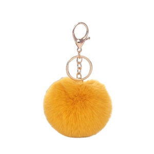 Portachiavi con pompon giallo in finta pelliccia di coniglio e chiusura metallica dorata