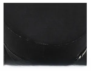 Detailed top view of a black military hat showing reinforced stitching and textured fabric