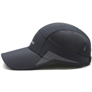 Quick-dry dark grey sports baseball cap with breathable mesh and laser-cut vents