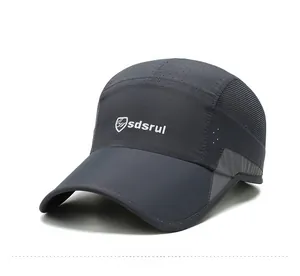 Close-up of quick-dry baseball cap with breathable mesh and side logo detail