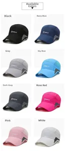 Outdoor quick-dry mesh sun hats shown in multiple colors including black and blue
