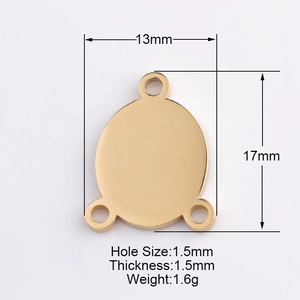 Golden 13x17mm mirrored stainless steel charm connector for DIY jewelry making