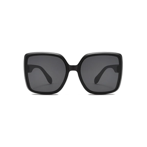 Classic large square black frame sunglasses with dark grey lenses for uv protection