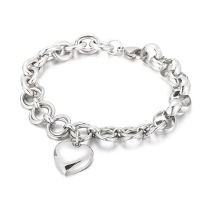 Stainless Steel Heart Pendant Bracelet Chunky Chain Mirror Polish Trendy Jewelry Gift For Women