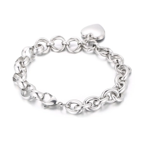Fashionable stainless steel thick link chain bracelet with heart pendant for women