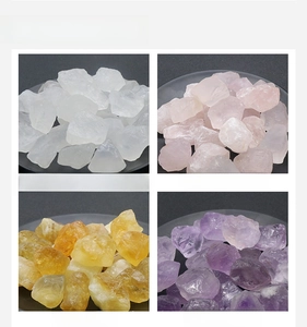 Detailed view of raw Clear Quartz Rose Quartz Citrine and Amethyst natural crystal stones