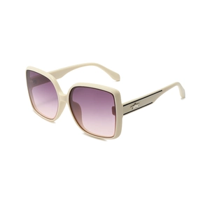 Chic square cream sunglasses for women with purple gradient lenses and star detail