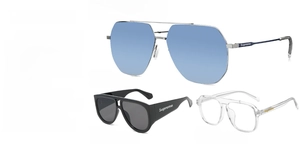Detailansicht der quadratischen Vintage-Sonnenbrille mit Supreme-Logo am Bügel