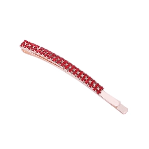 Elegant rose gold hair clip featuring double rows of shimmering red crystal rhinestones