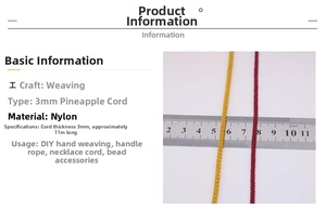 Detailed 3mm braided nylon pineapple cord in gold and maroon for DIY jewelry making