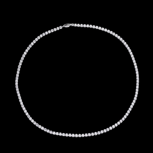 Hip-hop silver-colored tennis necklace with sparkling cubic zirconia on black background