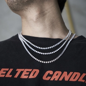 Three-layer silver-toned hip hop tennis necklaces with sparkling round cubic zirconia