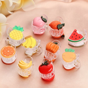 Detailed set of 10 mini acetate fruit hair claws featuring cute peach and banana shapes