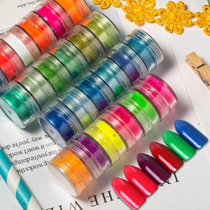 Kit de poudre à ongles néon multicolore en pots transparents avec nuanciers de couleurs