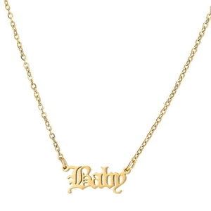 Gold stainless steel gothic Baby letter necklace with a retro hip-hop pendant style