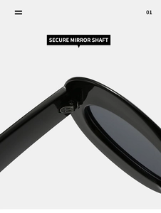 Detailed macro view showing the secure metal hinge and reinforced shaft of black sunglasses