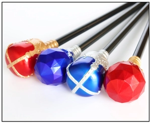 Close-up of colorful royal scepters for king or prince cosplay costumes and stage props