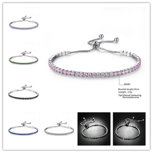 Adjustable rhinestone tennis bracelet with colorful zircon stones and 24cm length chain