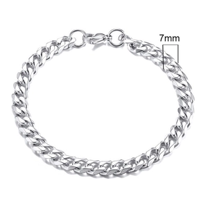 Detailed view of 7mm silver stainless steel Cuban link bracelet with lobster clasp closure