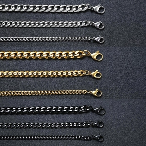 Detailed comparison of gold, silver, and black cuban link bracelets in various widths