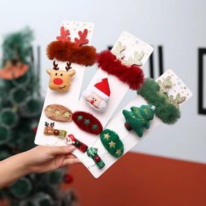 Christmas Hair Clips Plush Reindeer Antlers Santa Claus Hair Ties Accessories For Kids Party Festive Felt Headwear Kit