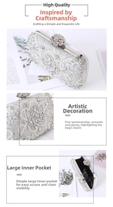 Detailed view of rhinestone evening bag featuring floral crystal clasp and beaded sequins