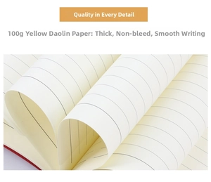 Detail of 100g yellow wood-free paper showing thick texture and smooth writing lines