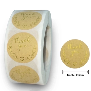 Pink foil heart Thank You stickers for gift packaging 1 inch round labels roll