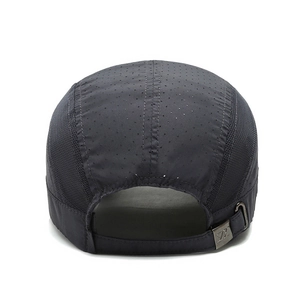 Deep grey quick-dry baseball cap with breathable mesh and adjustable metal buckle