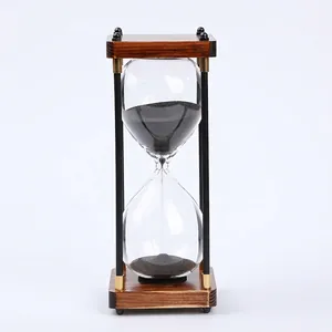 Vintage wood hourglass timer with black sand 30 minutes home office desktop decor