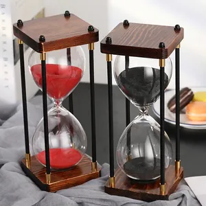 Hourglass Sand Timer Retro Vintage Wood Metal Frame Borosilicate Glass Desktop Decorative Ornament Creative Gift
