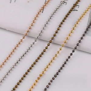 Detailed close-up of 3.2mm metal ball chains in five metallic finishes for DIY jewelry