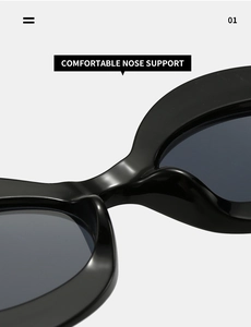 Detail shot of the comfortable integrated nose support on oval chunky sunglasses