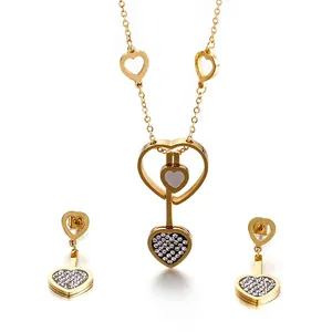 Parure Bijoux Coeur Collier Et Boucles D'oreilles Acier Inoxydable Zircone Nacre Élégant Mode Femmes