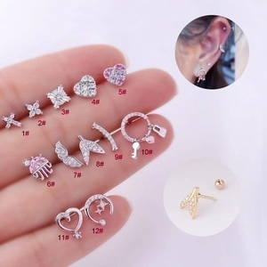 20G stainless steel helix cartilage earrings set with cubic zirconia in assorted shapes