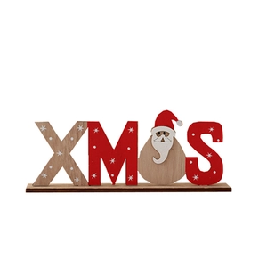 Wooden XMAS tabletop decoration with Santa Claus figure and snowflake print base