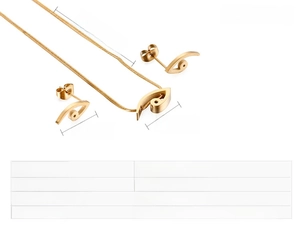 Size chart showing stainless steel bird eye necklace and earrings set dimensions