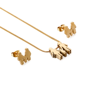 Ensemble bijoux dorés en acier inoxydable avec collier pendentif famille et boucles d'oreilles