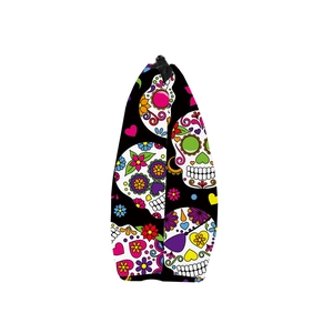Waterproof skull print makeup bag with colorful sugar skull patterns on black background