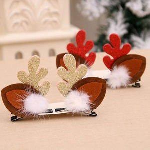 Pinces à cheveux bois de renne scintillants avec boules de fourrure pour Noël