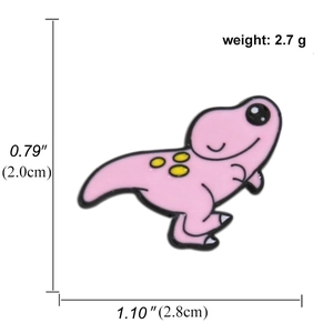 Pink cartoon dinosaur badge details with size dimensions 2.8x2.0cm and weight 2.7g