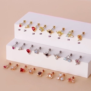 Colorful zircon stainless steel stud earrings in heart and star shapes with screw backs
